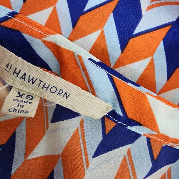 41 Hawthorn Womens Top Size XS Button Up Blouse Chevron Orange Blue Pockets V - Picture 8 of 10